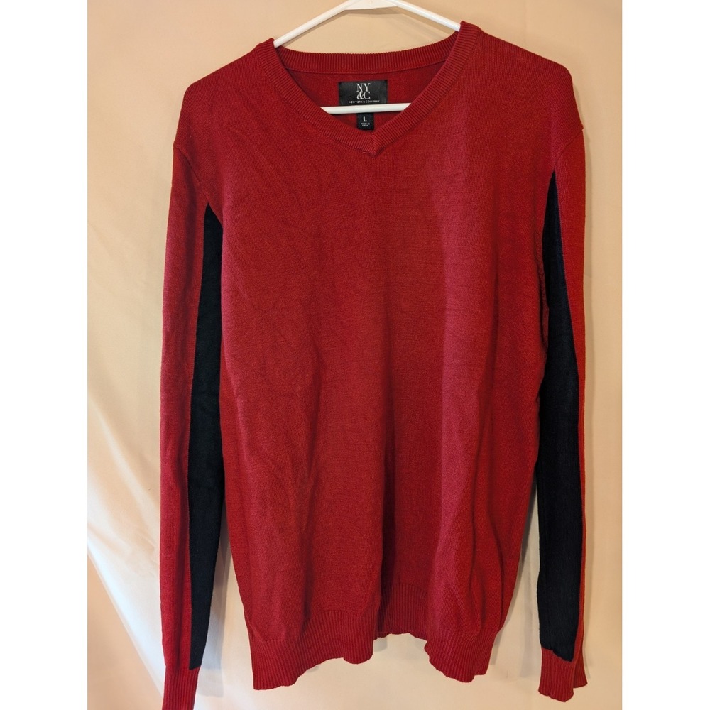 NEW YORK & COMPANY‎ Red V-Neck Sweater Size L Long Sleeve Knit Pullover